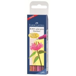Pitt Artist Pens Fineliner - 4 Penne di Inchiostro di China - Punta S 0,3 mm - Colori Caldi - art. 16 70 05 - Faber-Castell  