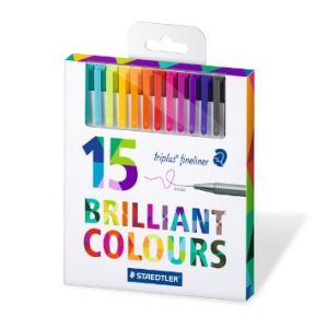 Brillant Colours Triplus Fineliner - Penna a inchiostro punta fine 0,3 mm - colori brillanti - Confezione da 15 penne - art. 334 C15 - Staedtler